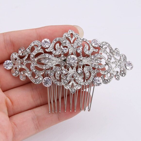 Bridal Hair Accessory Crystal Side Comb Wedding Hairpiece for Bride Elegant - Picture 5 of 7